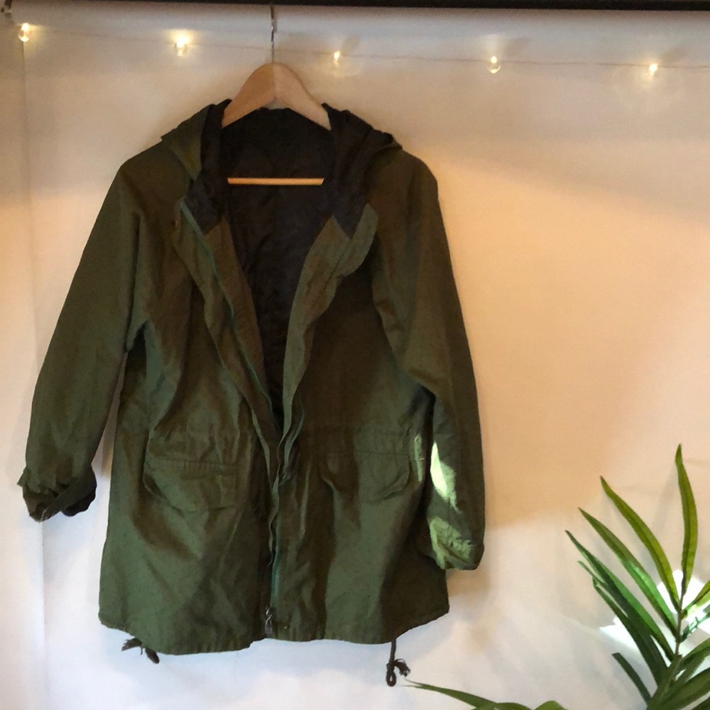 Army Green lightweight raincoat with polka dots